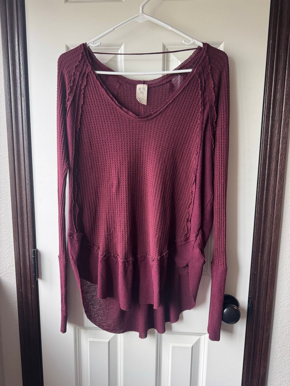 Free People We The Free Thermal Waffle Knit Top Maroon Burgundy Size XS